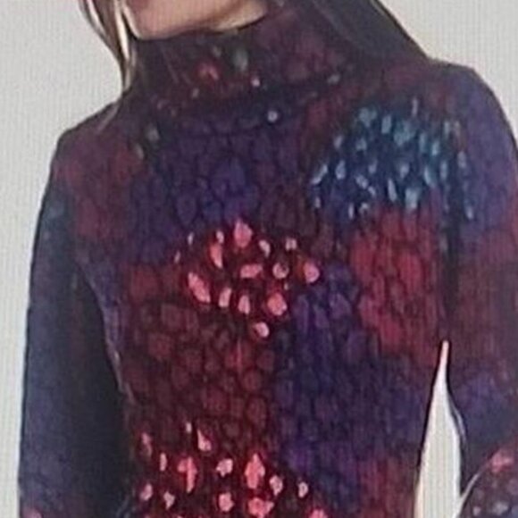 Farm Rio Anthropologie leopard knit sweater turtleneck midi dress size S - Picture 5 of 6